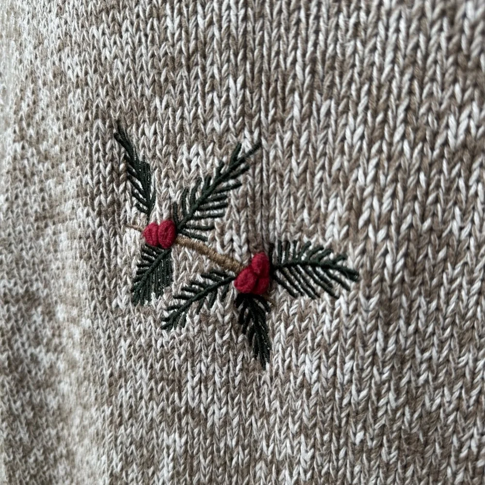 Vintage C.J. Banks Heather Brown Black Red Hand Embroidered Cardinal Sweater X